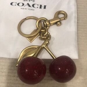 Coach Gold-Tone Keyring with Sparkling Red Cherry Charms